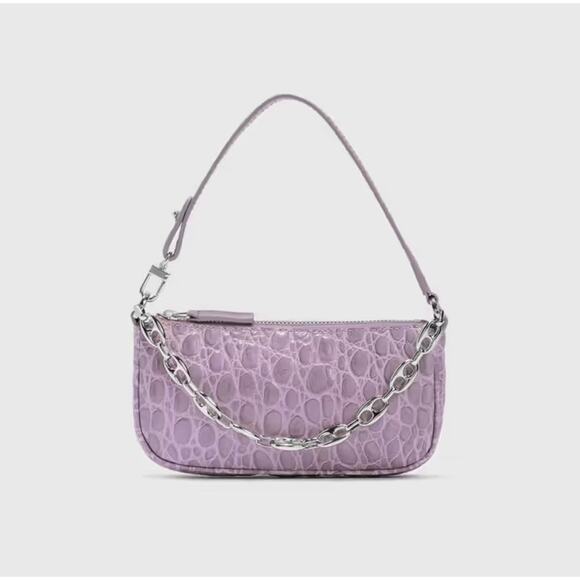NWT By Far Rachel Mini Lilac Circular Crocodile Croc Embossed Leather Small Bag - Picture 3 of 12